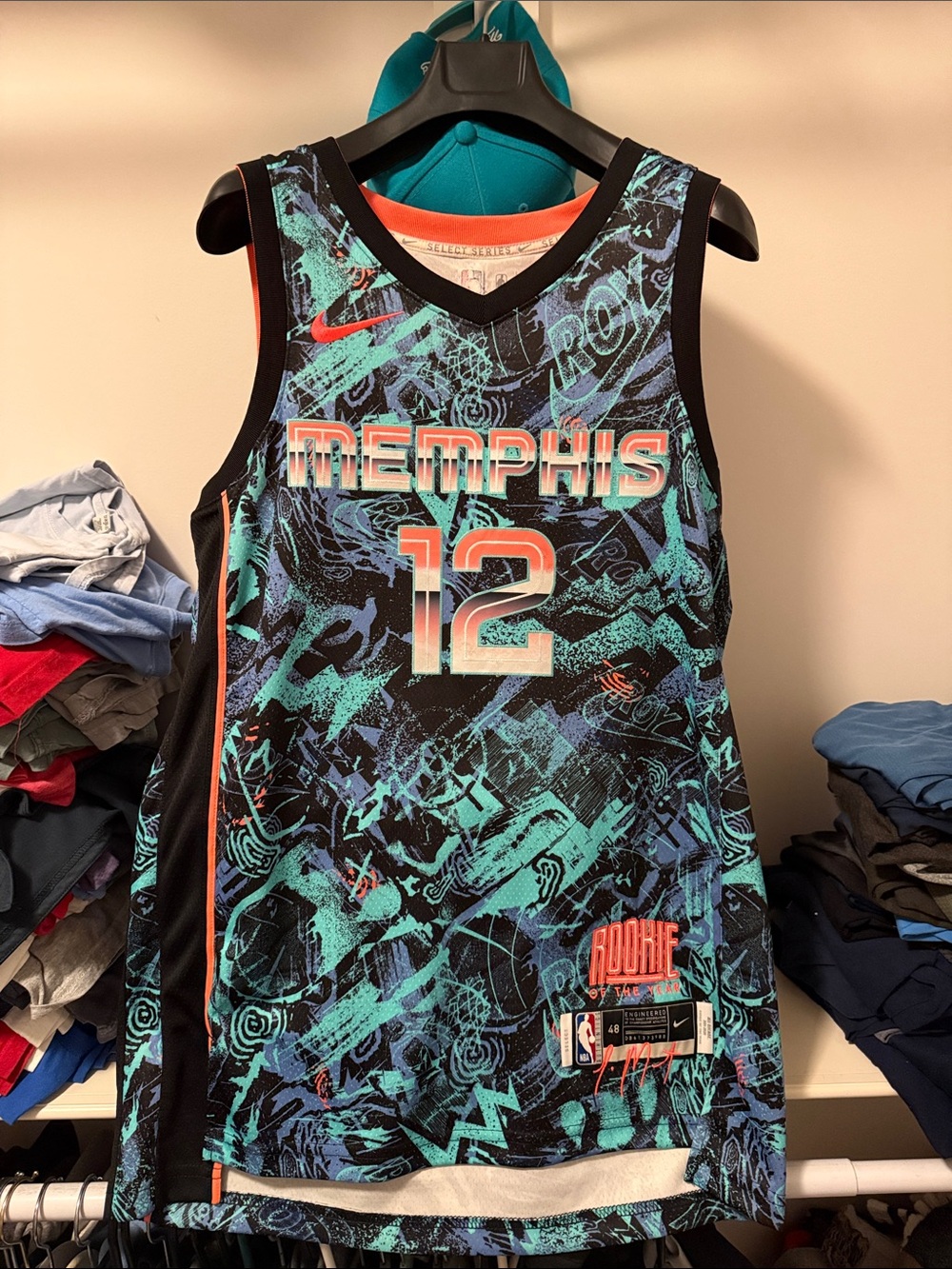 Nike Memphis Ja Morant Rookie of The Year #12 Teal,Black & Orange Graphic Jersey
